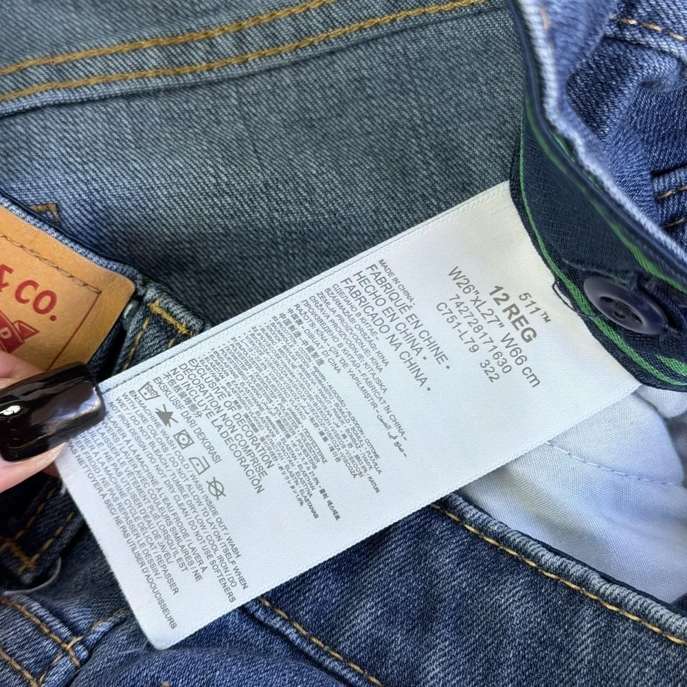 Levis 511‎ Jeans Boys 12 Regular 26x27 Blue Slim Straight Denim Stretch Casual